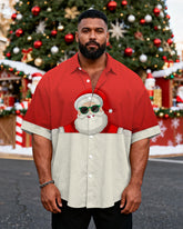Big & Tall Men's Santa Claus Sunglasses Cartoon Print Short Sleeve Shirt